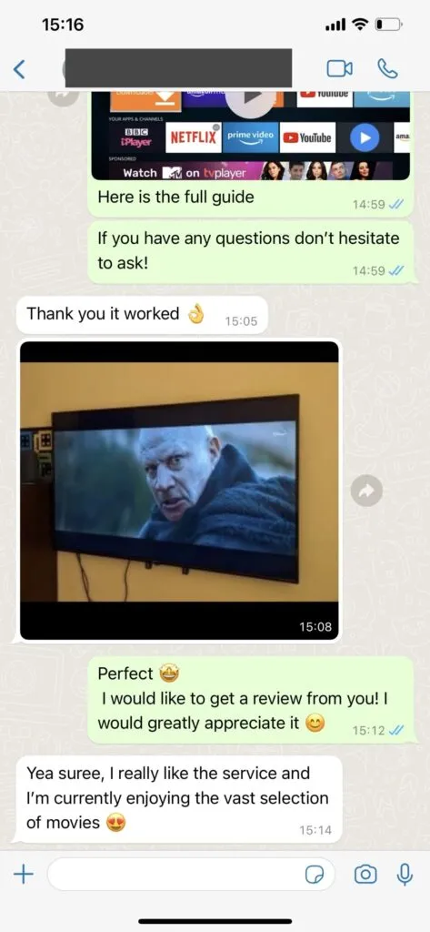 IPTV WhatsApp support screenshot 1